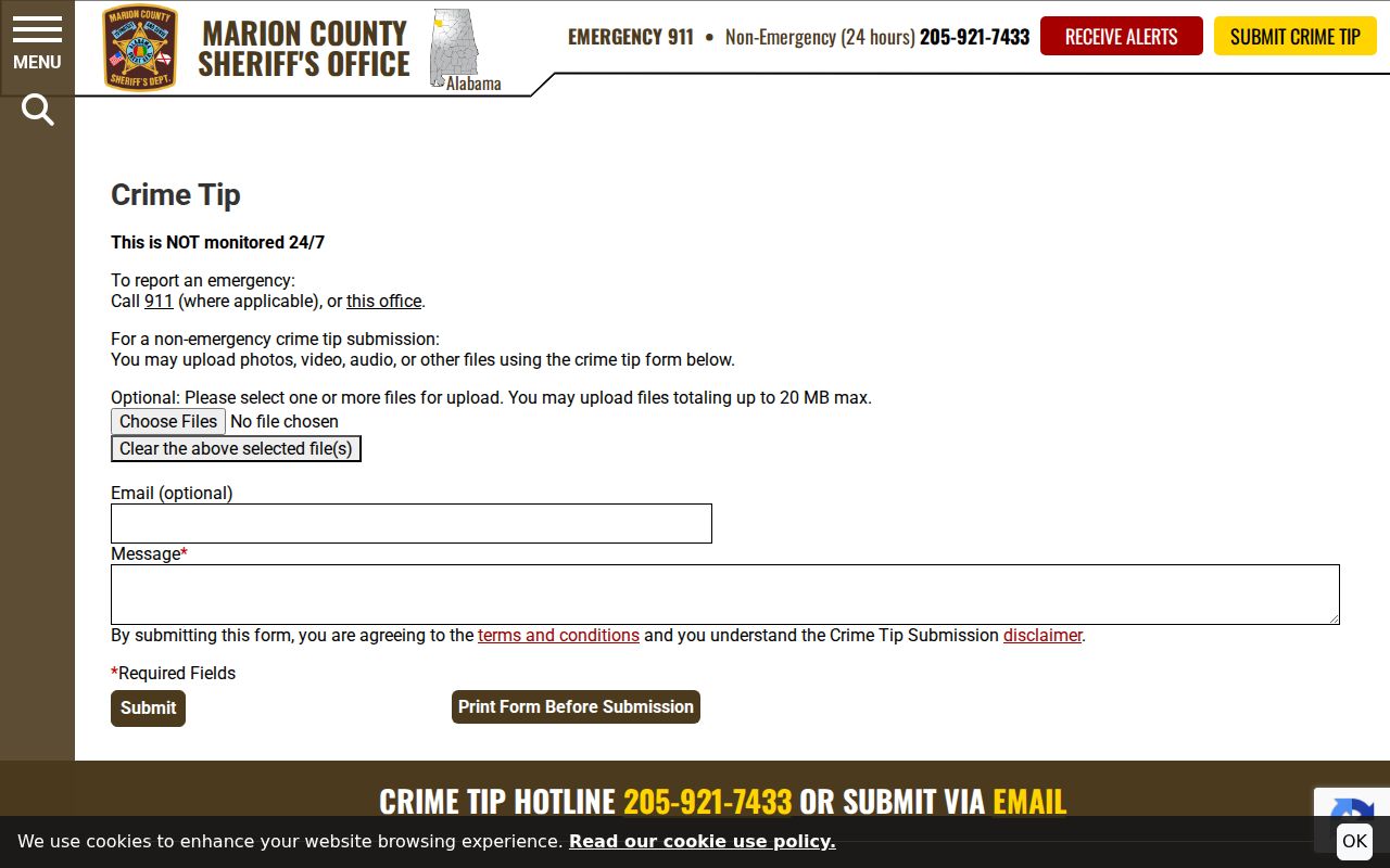 Marion County most wanted crime tip form controls