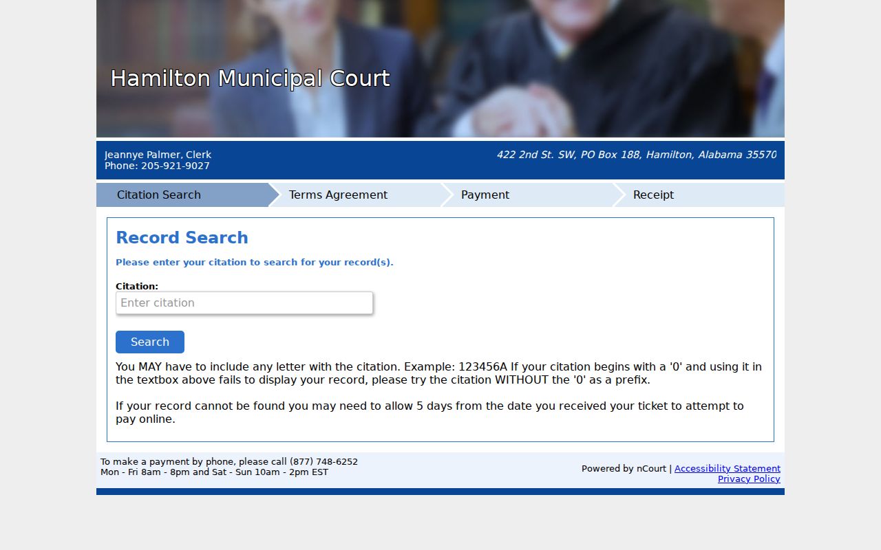 Hamilton Municipal Court citation field and payment instructions