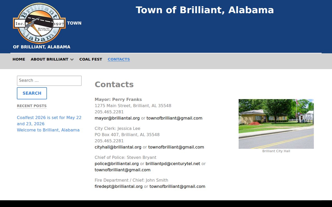 Brilliant City Hall and police contact information