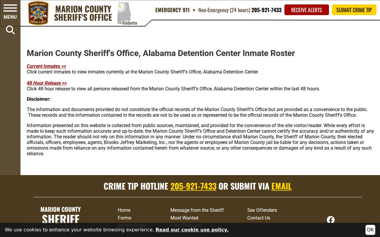 Marion County warrant records inmate roster filter controls